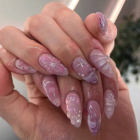 3D Pearl Flowers  Handmade  Press On Nails