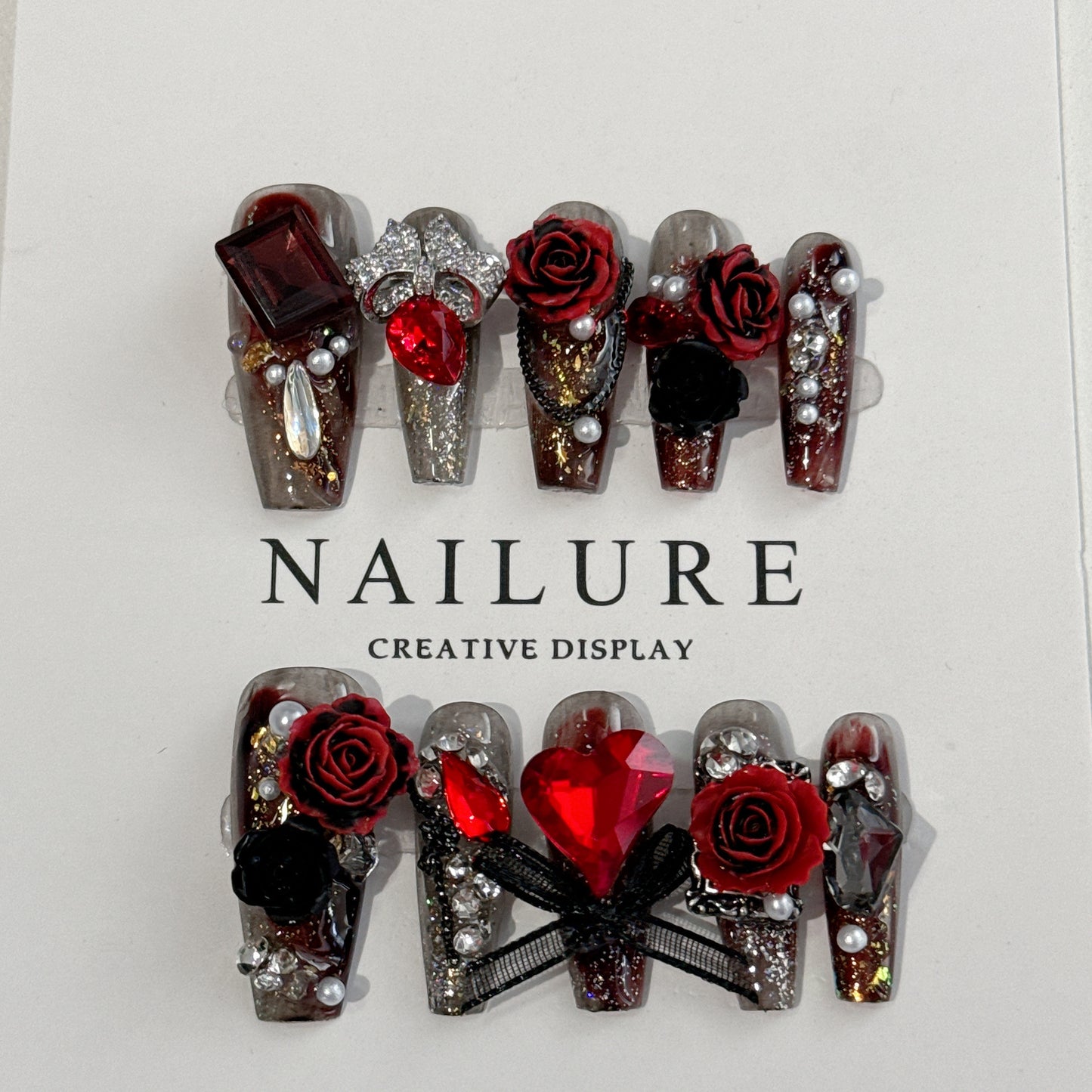 Black & Red Rose Handmade Press On Nails