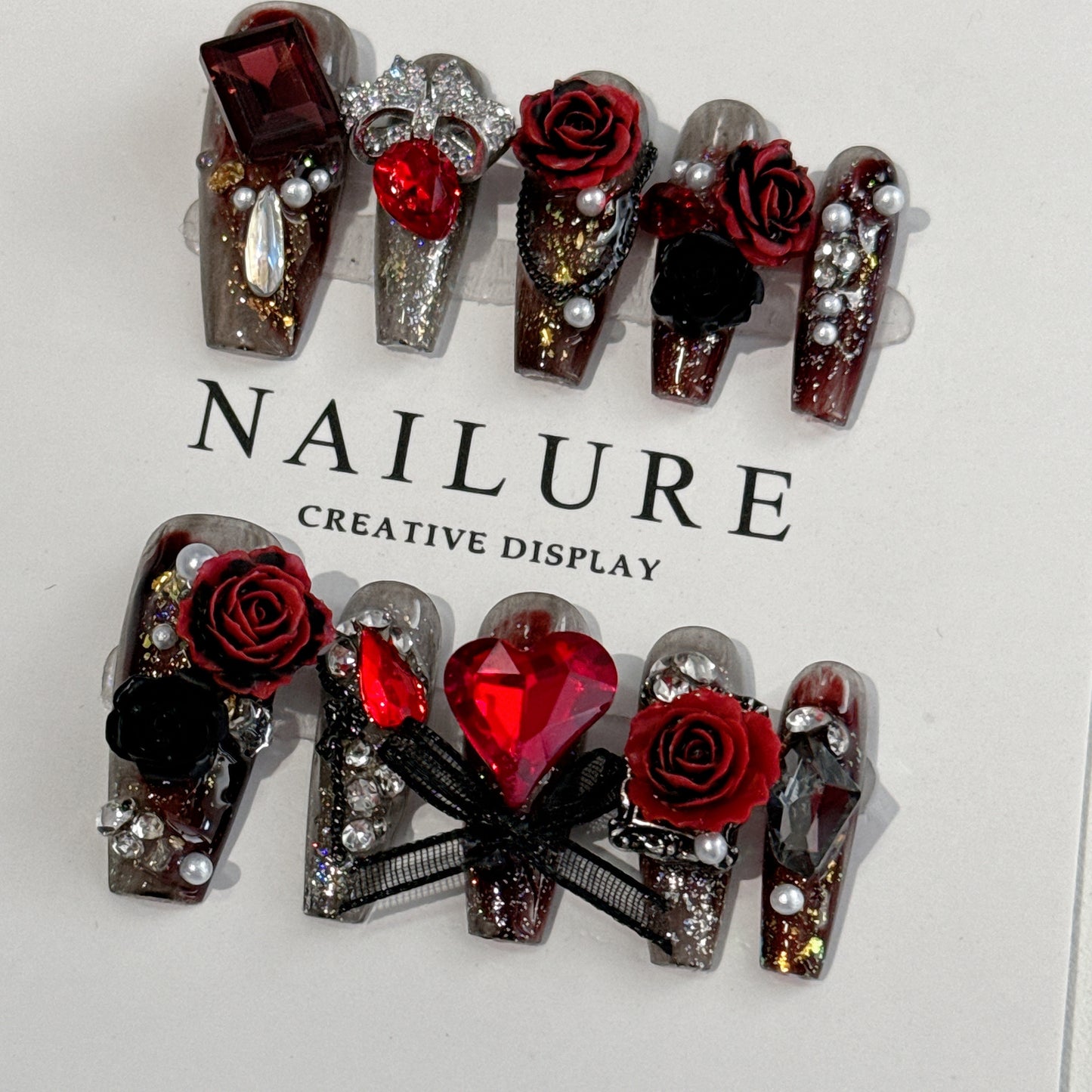 Black & Red Rose Handmade Press On Nails